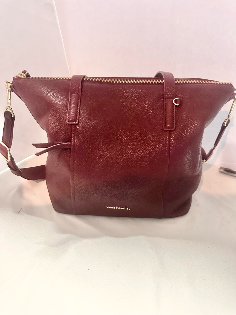 Vera Bradley Deep Burgundy Pebbled Leather Shoulder Bag